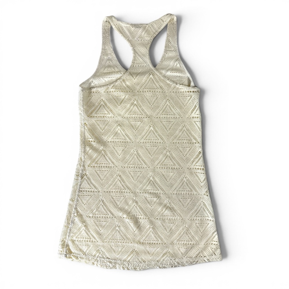 Lagaci Womens Cream Lace Geometric Triangle Racerback Swim Cover-Up Dress Medium